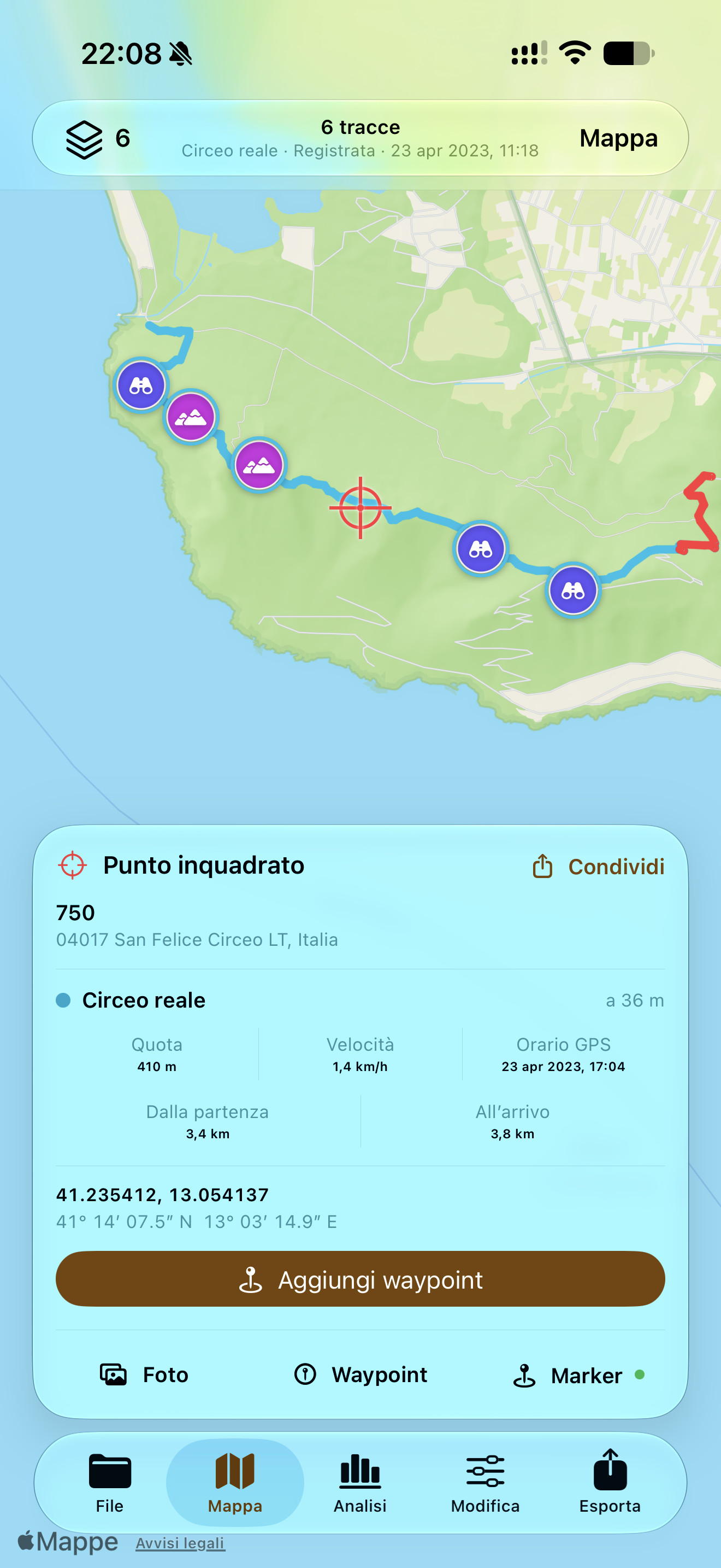 Esplorazione puntuale con coordinate, quota, velocità e distanze