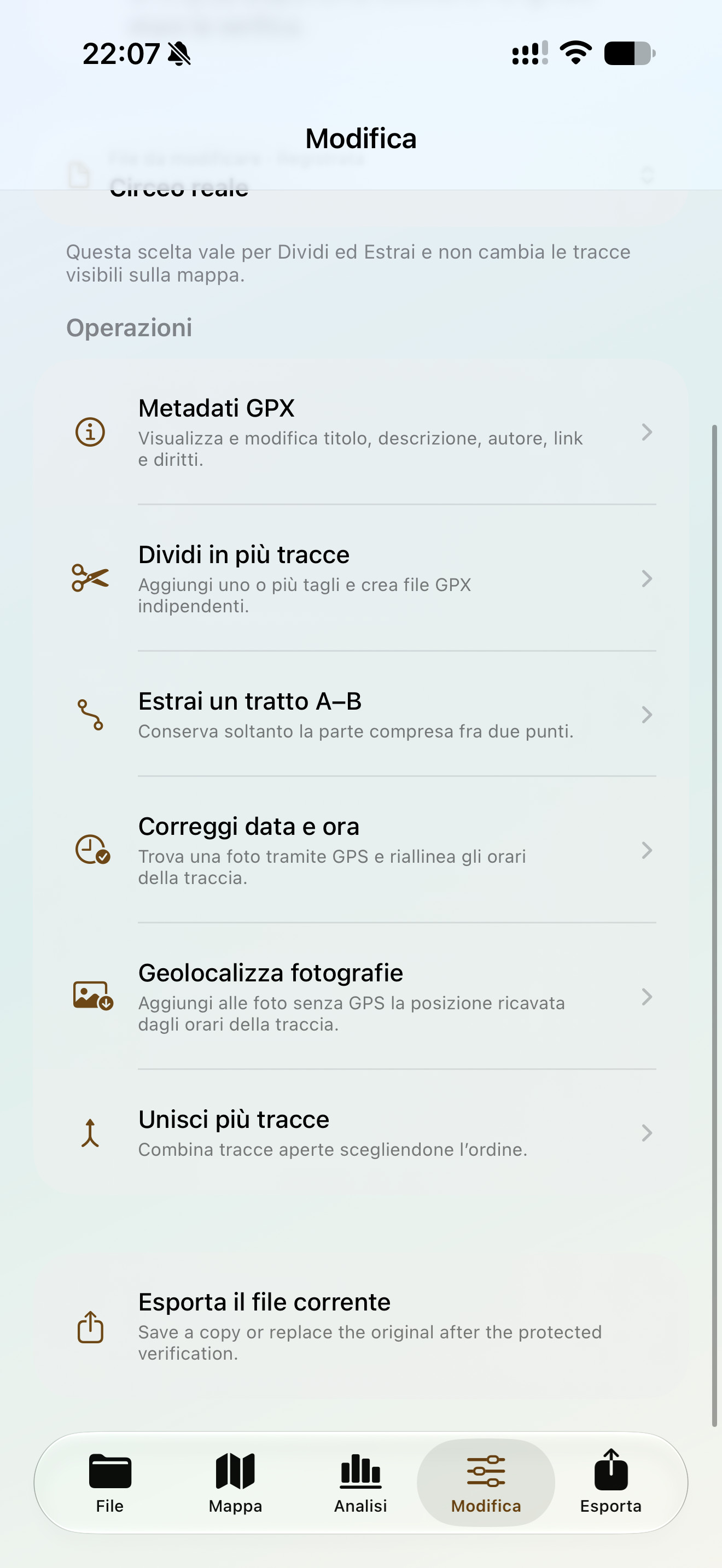 Strumenti di modifica non distruttiva di GPXplorer