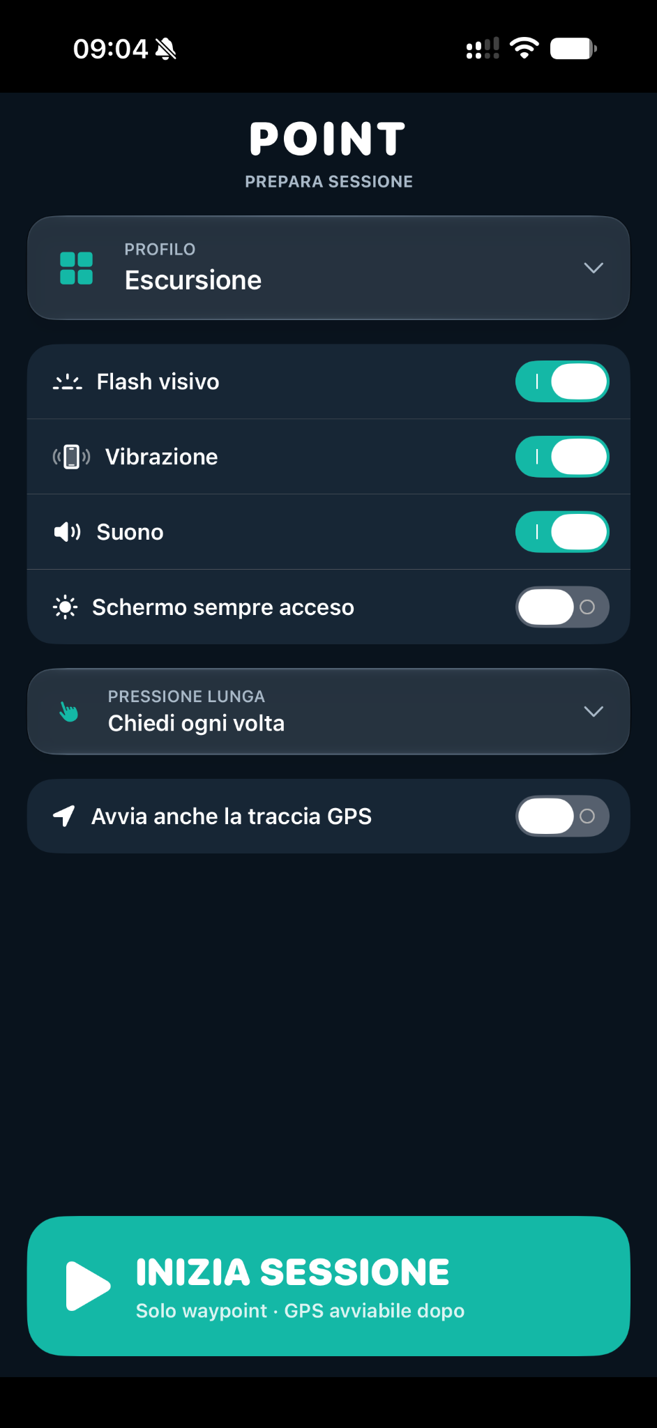 Prepara la sessione