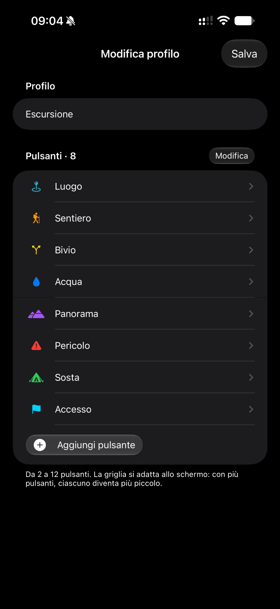 Personalizza il profilo Escursione