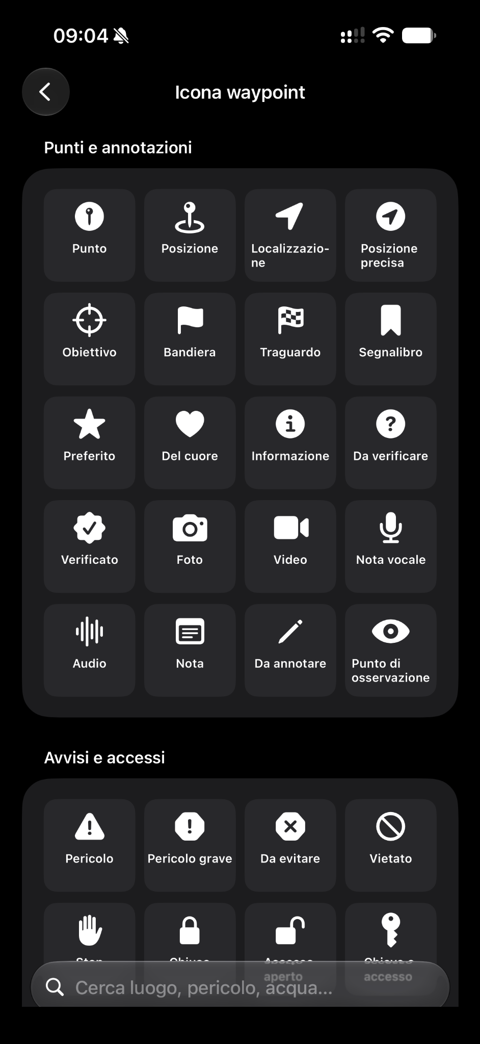 Scegli le icone dei waypoint