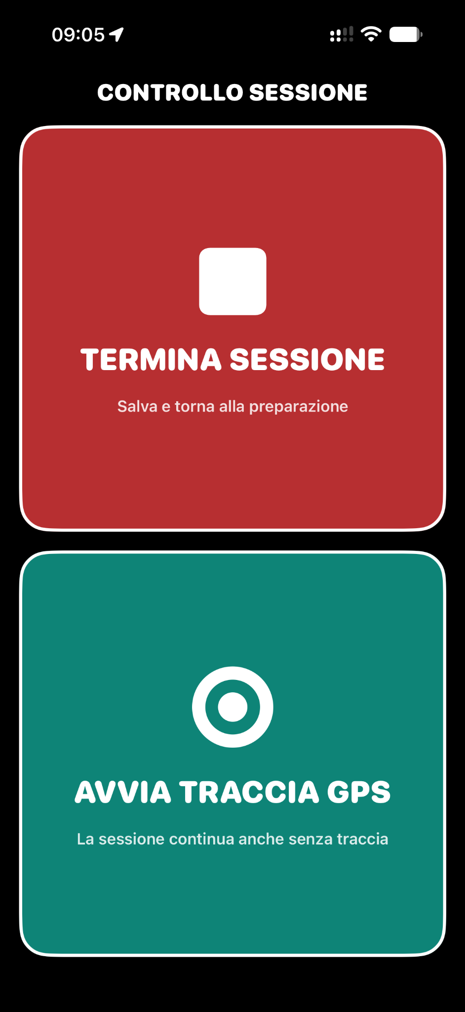 Controlla la sessione e la traccia GPS