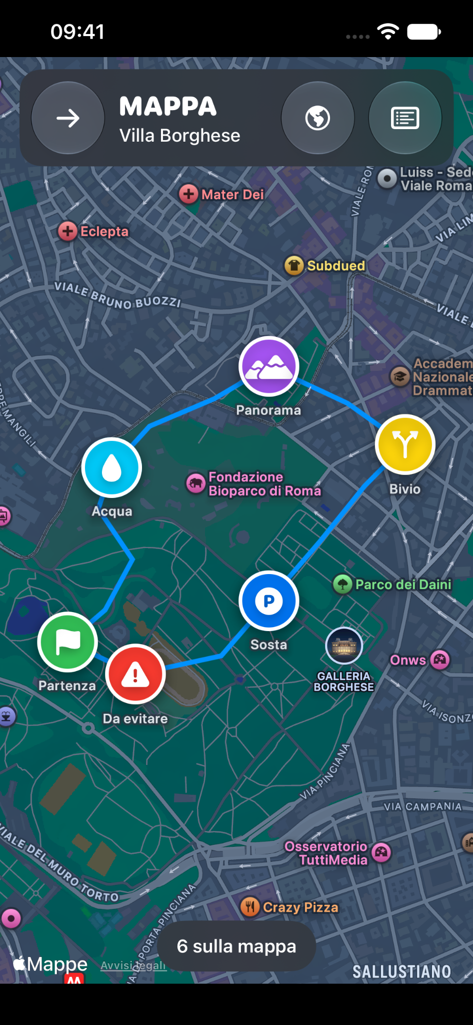 Traccia e waypoint sulla mappa · esempio illustrativo
