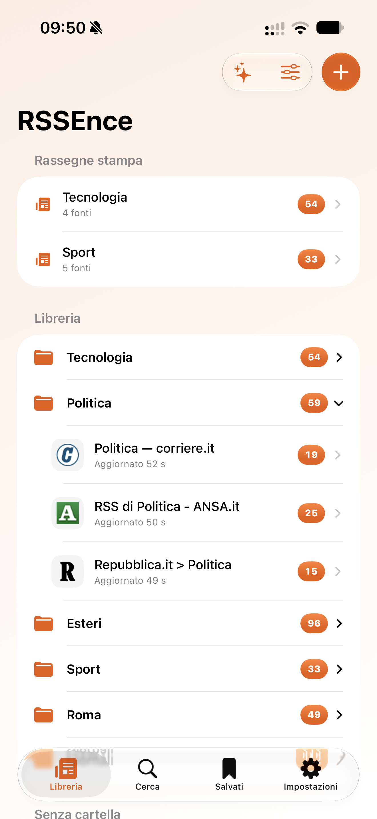 La nuova libreria di RSSEnce con cartelle e rassegne stampa